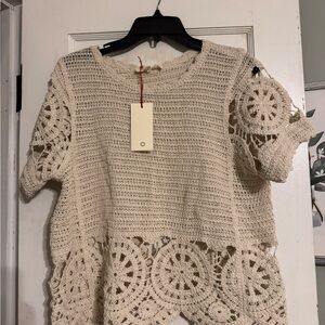 Solitaire Beige Crochet Knit Top